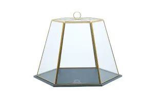 Artesa Geometric Glass Cake Dome, Slate Serving Base Cloche 31 x 27.5 x 25 cm