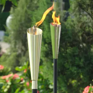 Garden oil burner on stake - Silver tiki torch with flame - Garden lighting