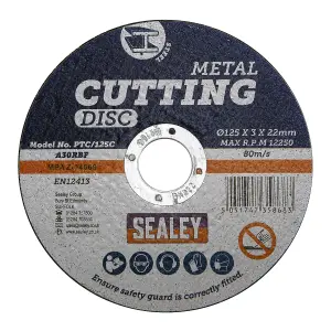 Sealey Flat Cutting Disc For Power Tools 125mm x 3mm 22mm Bore PTC/125C