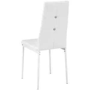 Dining Chairs Set of 4 - high backrest with rhinestones, slim steel legs - white