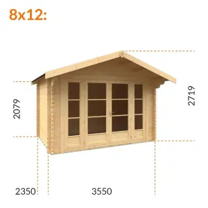 8ft x 12ft (2350mm x 3550mm) Horsforth "The Connecticut" 44mm Log Cabin With 2 Windows