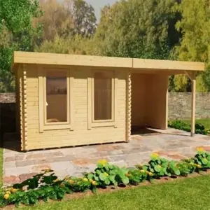 16ft x 10ft (4.87m x 3.04m) Yogi 44mm Wooden Log Cabin (19mm Tongue and Groove Floor and Roof) (16 x 10) (16x10)