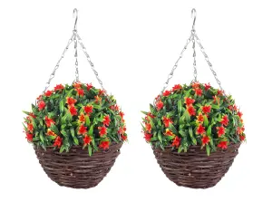 Pair of Best Artificial 28cm Orange Lily Hanging Basket Flower Hanging - Suitable for Outdoor Use - Weather & Fade Resistant