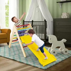 Costway Wooden Climbing Triangle Ladder Toddlers Climbing Toy w/ Reversible Ramp