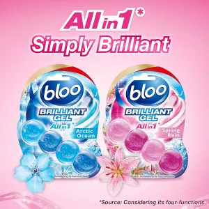 Bloo Brilliant Gel All in 1 Toilet Rim Block Cleaner Spring Rain 42g - Pack of 3