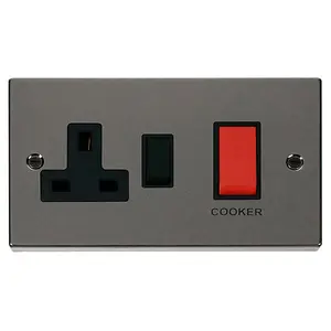 Black Nickel Cooker Control 45A With 13A Switched Plug Socket - Black Trim - SE Home