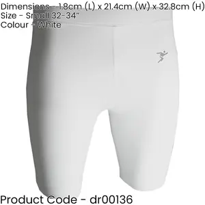 S - WHITE Adult Sports Baselayer Compression Shorts Bottoms - Unisex Training