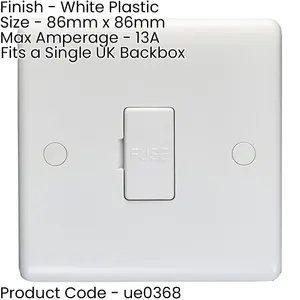 13A Unswitched Fuse Spur - WHITE PLASTIC Mains Isolation Appliance Wall Plate