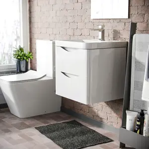 Nes Home 500mm White Wall Hung Basin Vanity Unit 2 Drawer Bathroom Storage Cabinet Gloss