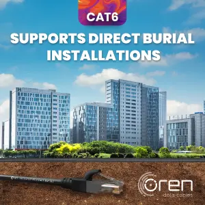 Oren CAT6 50m Outdoor Ethernet Cable LAN - Direct Burial - Patch Cord with RJ45 Connectors - High-Speed 1Gbps - Pure Copper 23 AWG