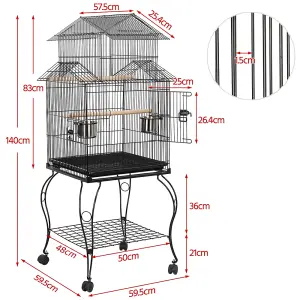 Yaheetech Black Triple Roof Rolling Bird Cage Metal Parrot Cage with Detachable Stand