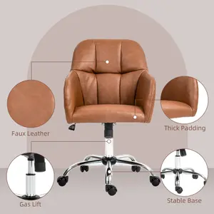 HOMCOM Computer Desk Chair with PU Leather, Swivel Wheels, Brown