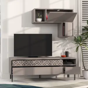 Decortie Heaton Modern TV Unit Mocha Grey with Storage and Wall Shelf 144.6cm