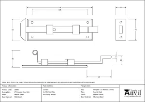 From The Anvil Pewter 6 Inch Cranked Door Bolt