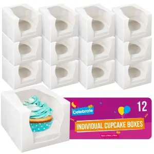 12pk White Cupcake Boxes Single 9x9x9cm  Single Cupcake Boxes With Window For Any Occasions Individual Boxes