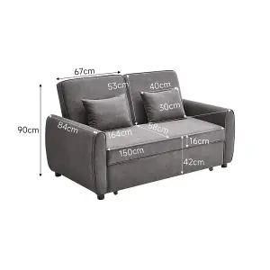 Grey 2 Seat Fabric Put Out Sofa Bed Loveseat Couch with 2 Pillows