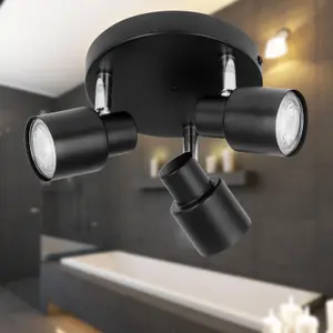 First Choice Lighting Set of 2 Black 3 Light IP44 Bathroom Round Spotlights