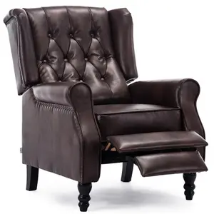 Althorpe Wing Back Recliner Chair Bonded Leather Button Fireside Occasional Armchair (Brown)