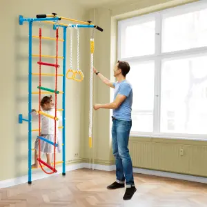 Costway Kids Steel Swedish Ladder Set Gymnastic Wall Gym Pull-up Bar Climbing Frame