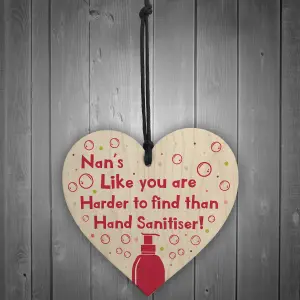 Red Ocean Funny Nan Gift Hand Sanitiser Mothers Day Gift Keepsake Birthday Gift For Nan Nanny Handmade Wooden Heart Sign