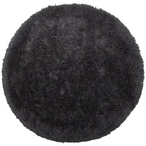 Shaggy Round Area Rug 140 cm Black CIDE