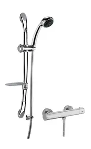 Round Thermostatic Minimalist Bar Valve with Luxury Slide Rail Kit Shower Bundle - Chrome - Balterley