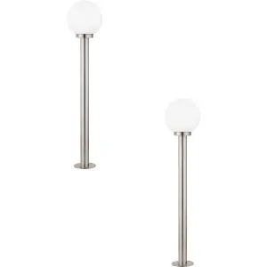 2 PACK IP44 Outdoor Bollard Light Stainless Steel & Orb 60W E27 1000mm Lamp Post