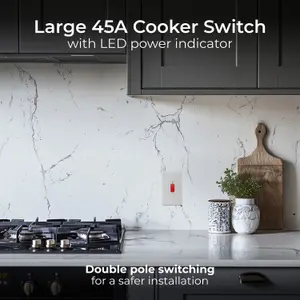 BG Evolve Large 45A Double Pole Cooker Switch & LED, Brushed Steel