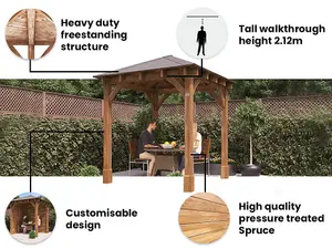 Dunster House Heavy Duty Wooden Gazebo 2.5m x 2.5m Pressure Treated With Roof Shingles Leviathan