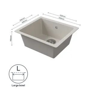 GoodHome Borage White Resin 1 Bowl Kitchen sink 440mm x 500mm