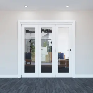 Vertical 0 panel 1 Lite Plain Clear Glazed Shaker Unfinished White Softwood Internal Folding Door set, (H)2060mm (W)1673mm