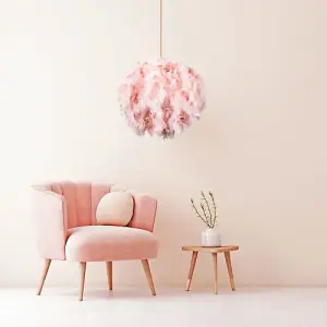 Contemporary and Unique Large Pink Real Feather Decorated Pendant Light Shade