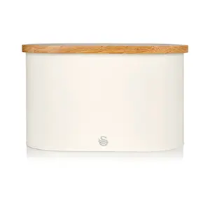 Swan Nordic Bread Bin White with Wooden Chopping Board Lid