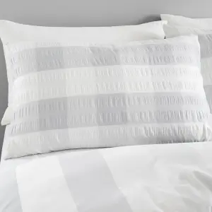 Seersucker Gingham Textured Silver Duvet Cover Set