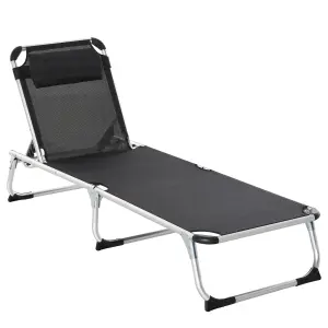 Outsunny Folding Outdoor Reclining Sun Lounger Chair Aluminium Frame Black