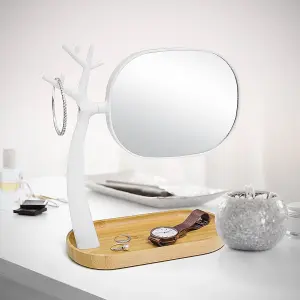 White Nature Tree Design Makeup Mirror With 3x Magnefication and Bamboo Tray