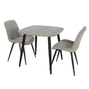 Core Products Aspen Grey Oak Effect 80cm Square Dining Table with 2 Light Grey Cord Fabric Diamond Stitch Design Chairs