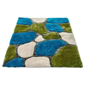 Blue and Green 3D Pebbles Shaggy Rug - Hawaii