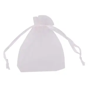 Neel Blue Pack of 100 Organza Bags, 7cm x 9cm Gift Bags Sheer Drawstring Pouches, White