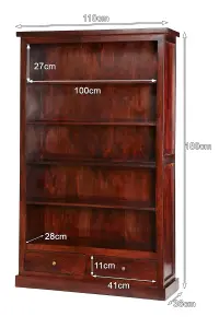 Rajwada Dark Mango Wood 5 Shelf And 2 Drawers Large Bookcase