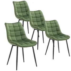 Set Of 4 Dining Room Chairs Kitchen Chair Cushioned Chair Design Chair With Backrests With Fabric Seat And Metal Frame Dark Green