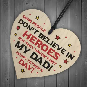 Novelty Fathers Day Gift Superhero Theme Wood Heart Dad Gift From Daughter Son