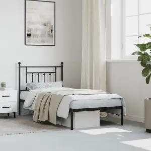 Berkfield Metal Bed Frame with Headboard Black 90x200 cm