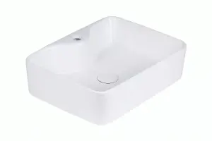 Bathroom Countertop Basin Sink 490mm White Ceramic Rectangle Cloakroom Sit On UP