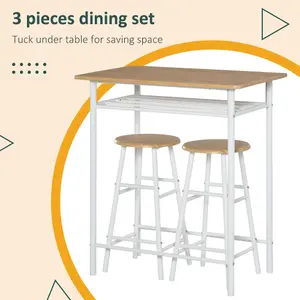 HOMCOM 3-Piece Dining Set with 2 Matching Chairs and 1 Table for Home Bar