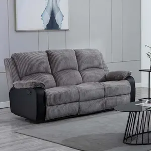 Postana Manual High Back Jumbo Cord Fabric Recliner 3 Seater Sofa (Grey)