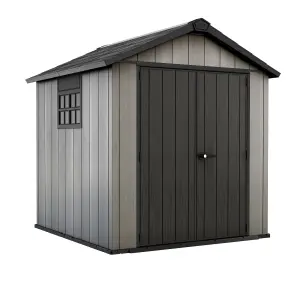 Keter Oakland 7x7 ft Apex Grey Plastic 2 door Shed with floor & 1 window