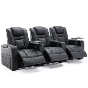 Broadway 3 Seater Electric Recliner Cinema Sofa USB Charging Led Base With Tray (Black)