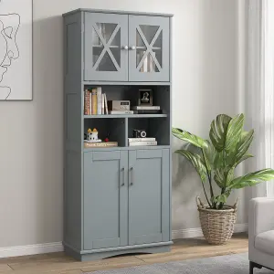 COSTWAY 145 cm Tall Bathroom Cabinet Kitchen Cupboard Sideboard Cabinet w/ Acrylic Doors