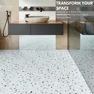 Vinyl Floor Tiles Self Adhesive - 30 Pack Covers 59.9 sqft (5.57 sqm) - Rectangle Tile Size (30.4 x 60.9cm) - Terrazzo Effect